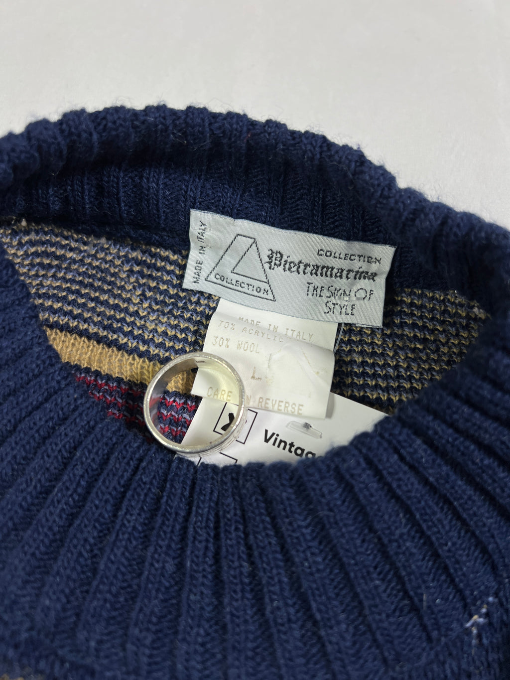 Pietra Marina Geometric Pattern Wool Jaquard Pullover