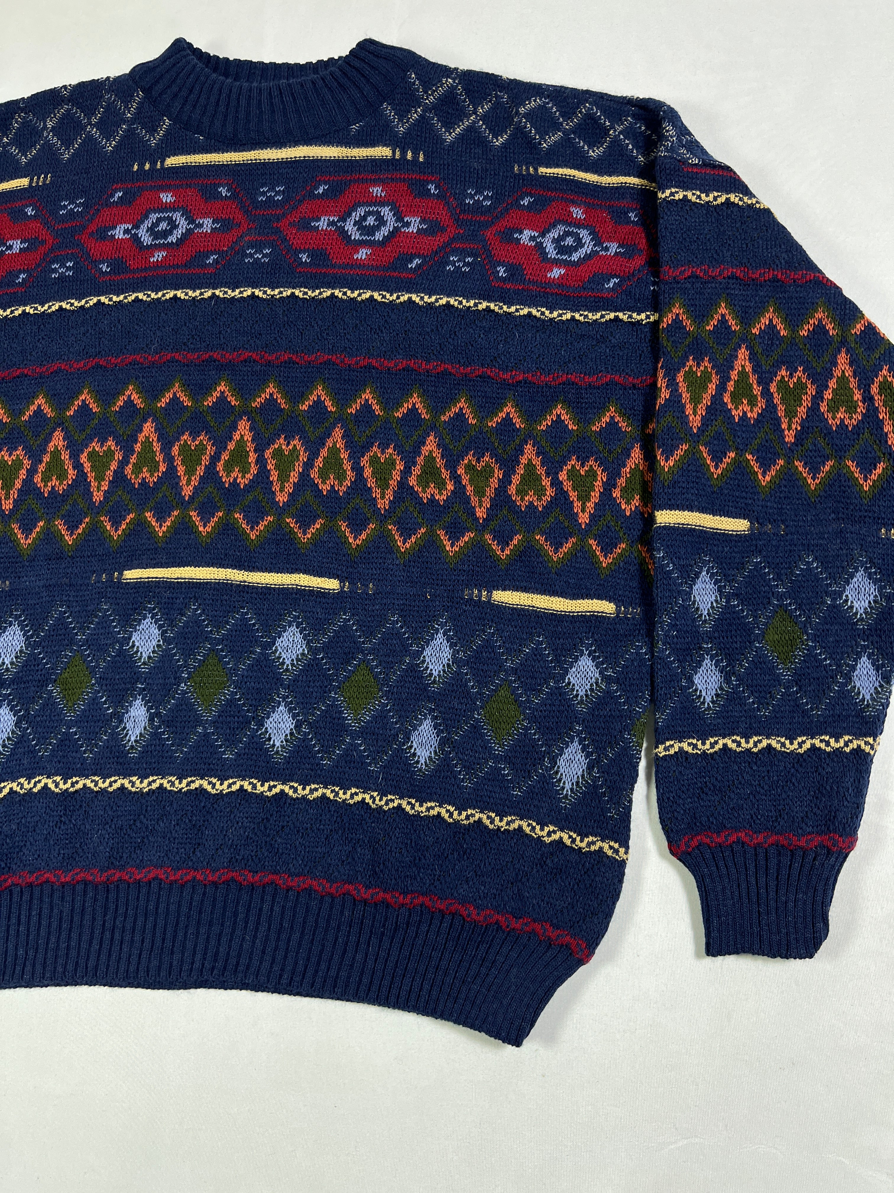 Pietra Marina Geometric Pattern Wool Jaquard Pullover