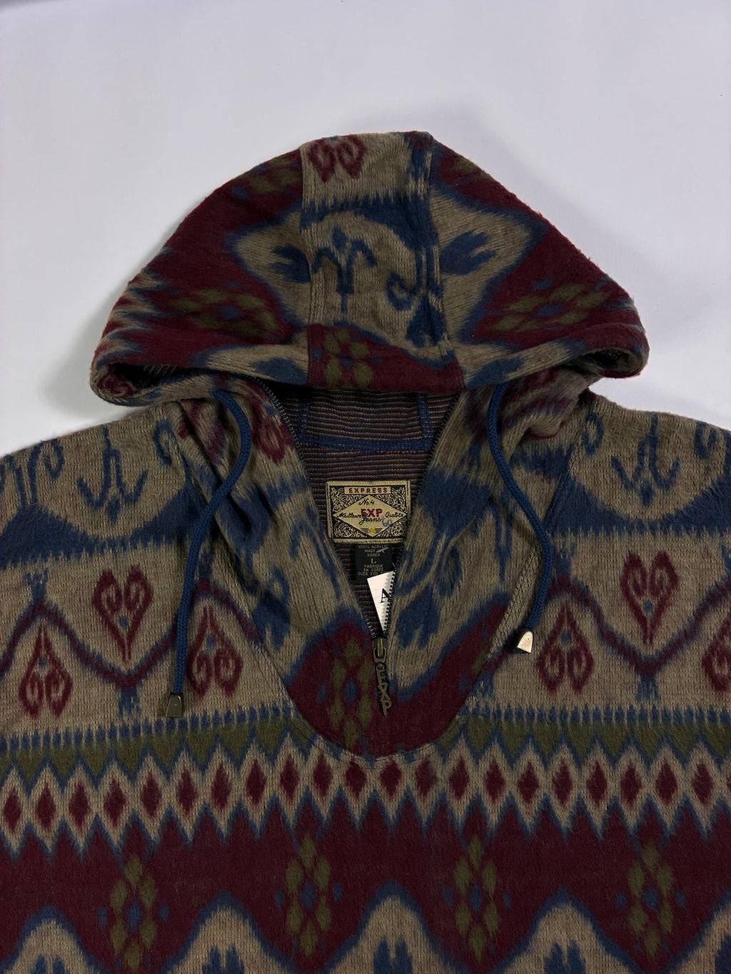 Express Geometric Pattern Half Zip High Collar Hooded Fleece