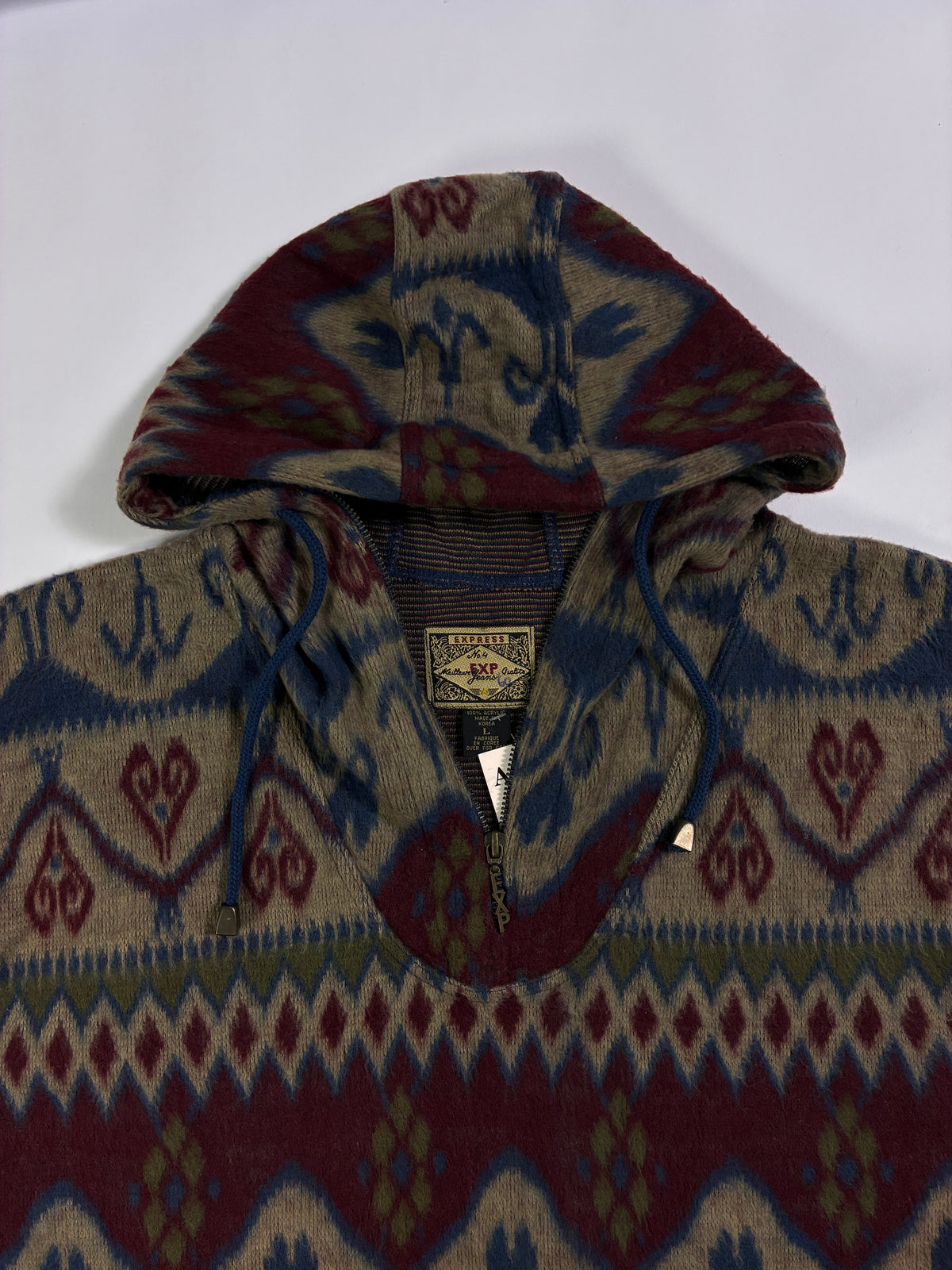 Express Geometric Pattern Half Zip High Collar Hooded Fleece