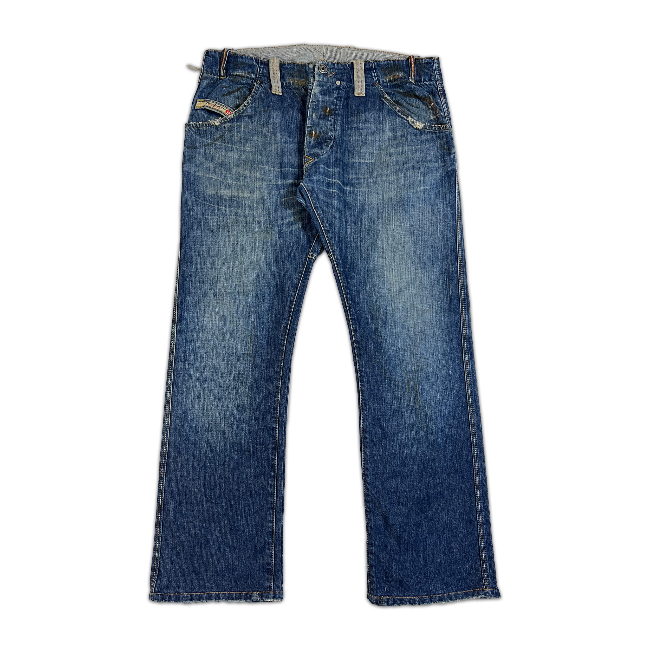 Diesel Slim Straight Button Fly Stained Jeans