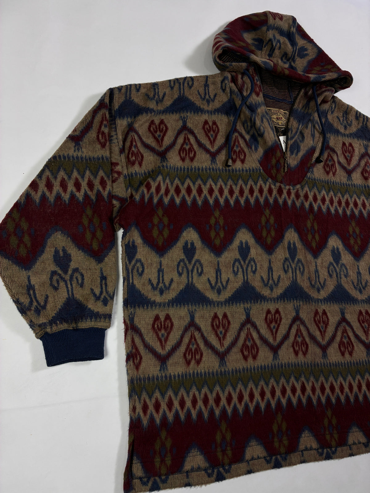 Express Geometric Pattern Half Zip High Collar Hooded Fleece