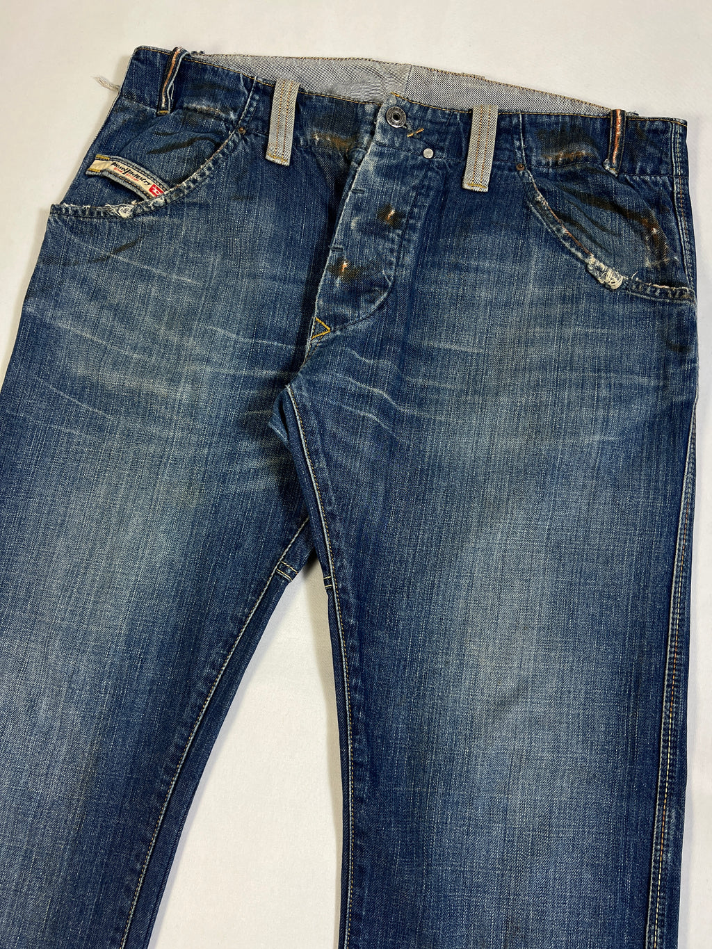 Diesel Slim Straight Button Fly Stained Jeans