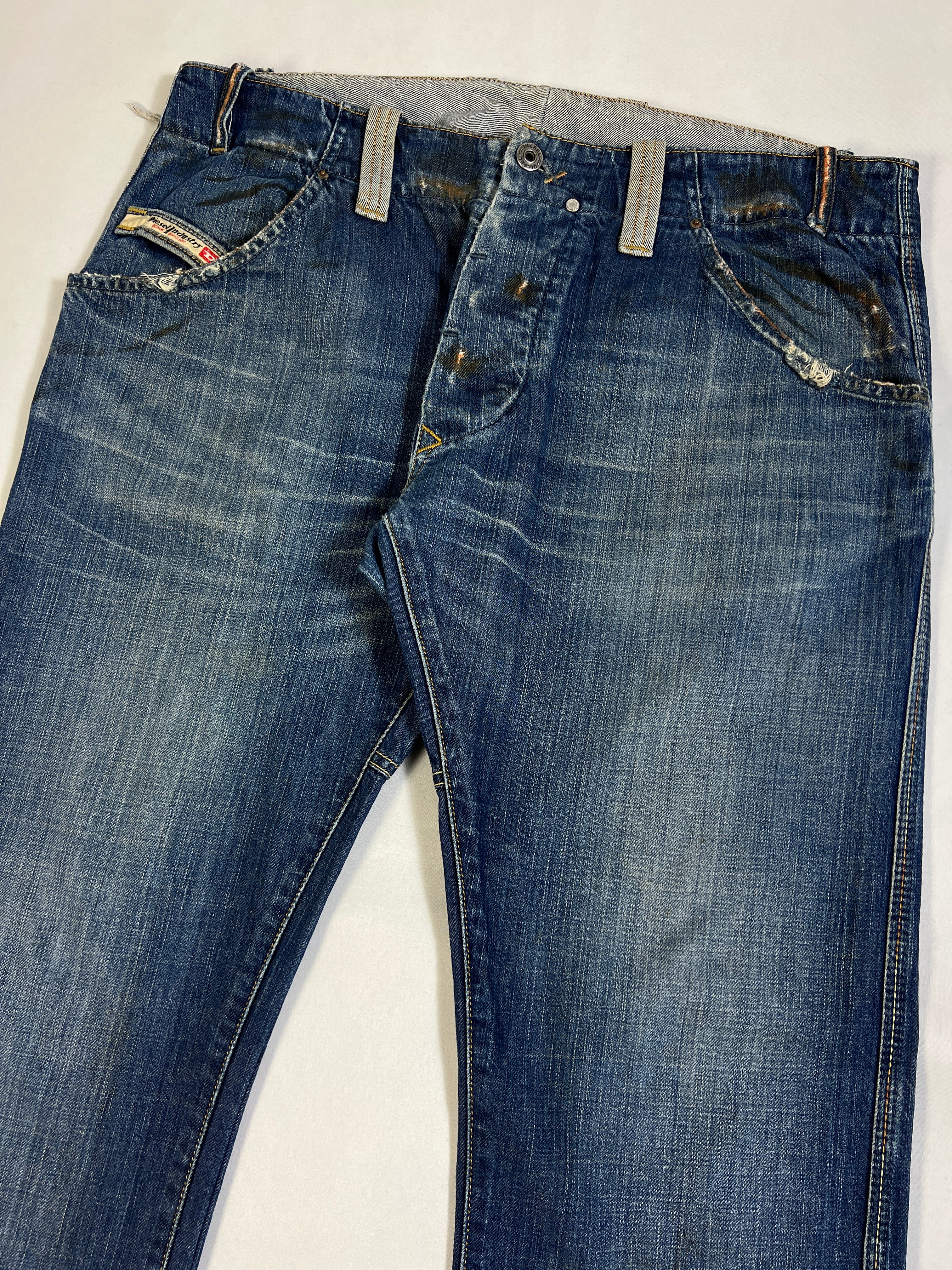 Diesel Slim Straight Button Fly Stained Jeans