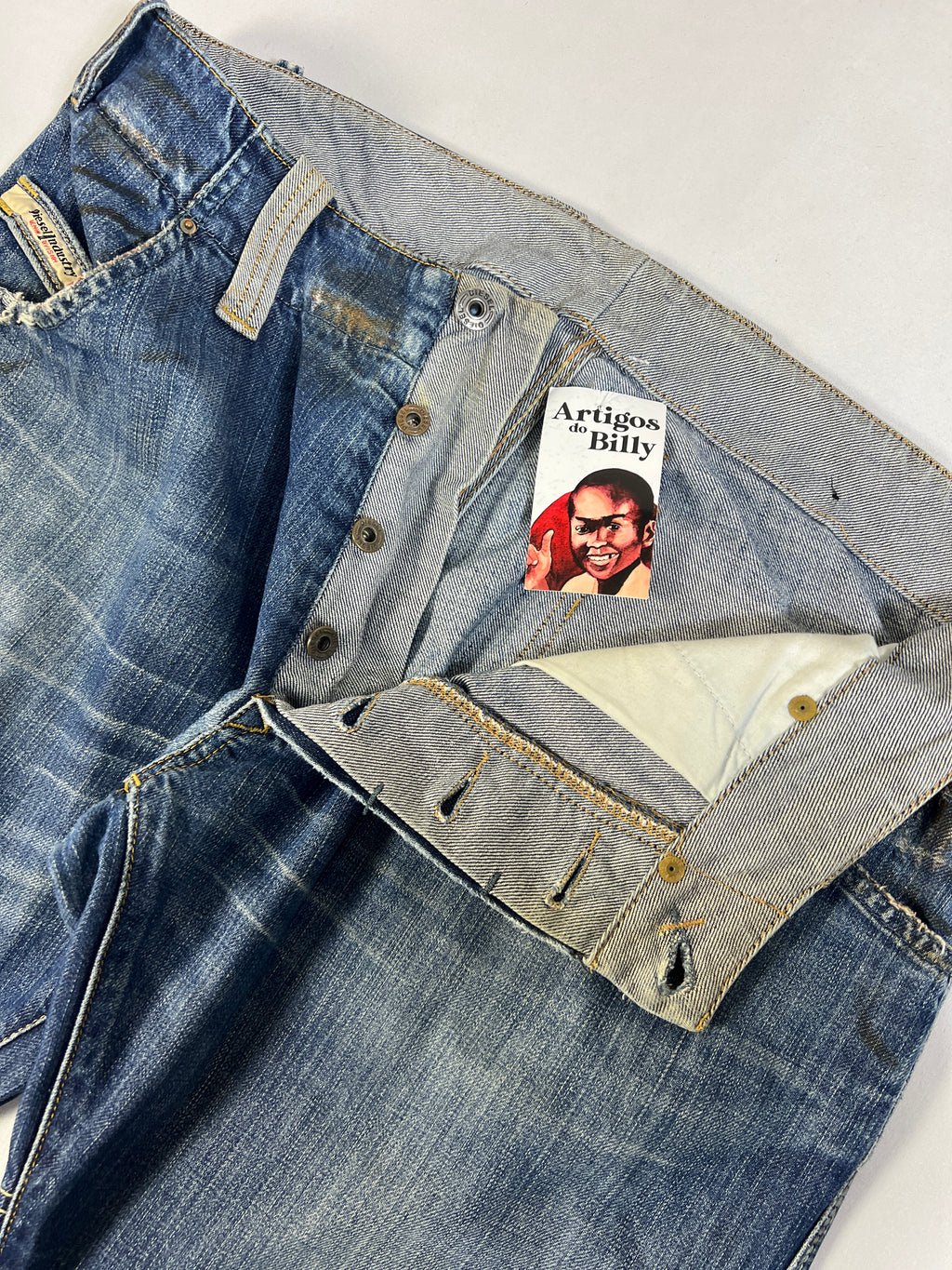 Diesel Slim Straight Button Fly Stained Jeans