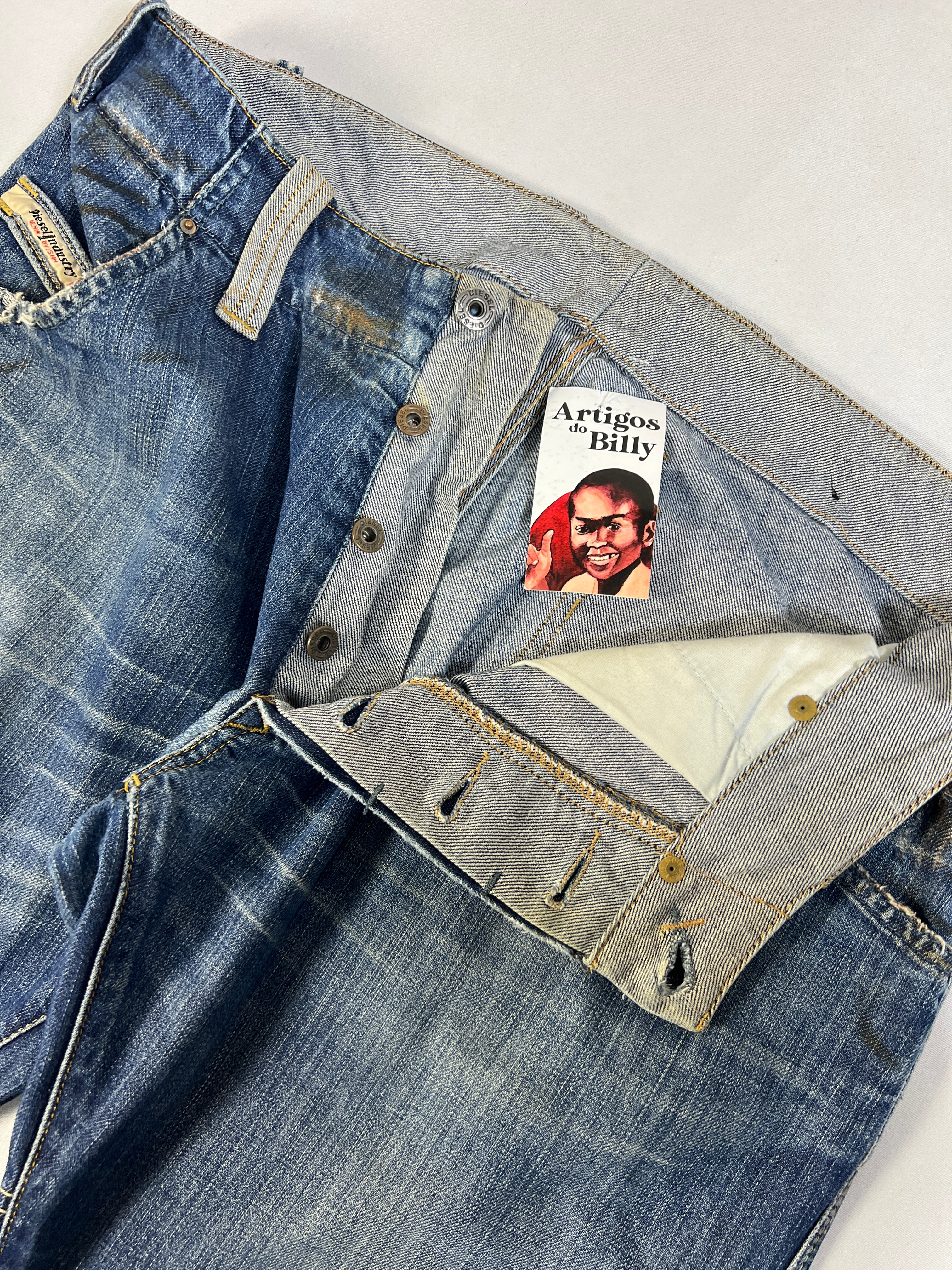 Diesel Slim Straight Button Fly Stained Jeans