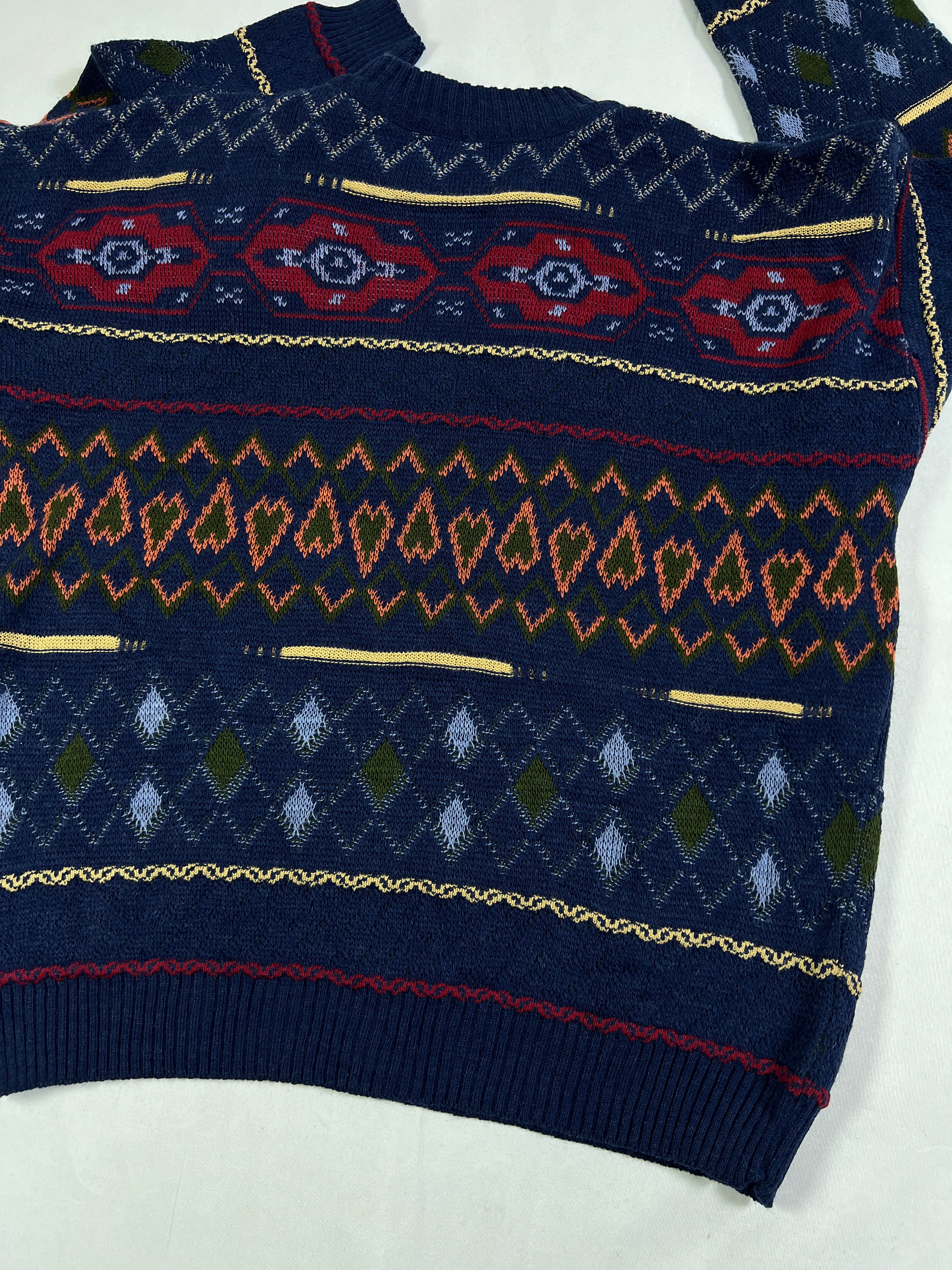 Pietra Marina Geometric Pattern Wool Jaquard Pullover