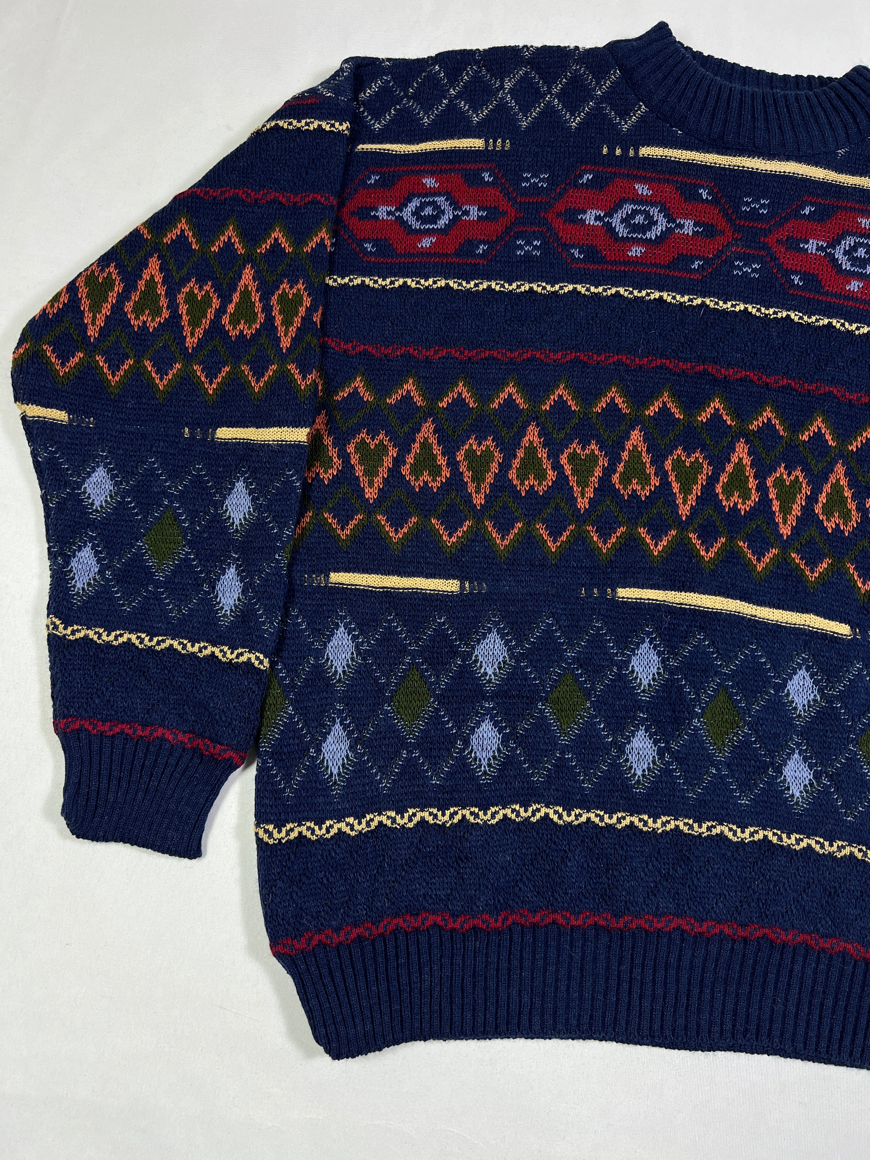 Pietra Marina Geometric Pattern Wool Jaquard Pullover