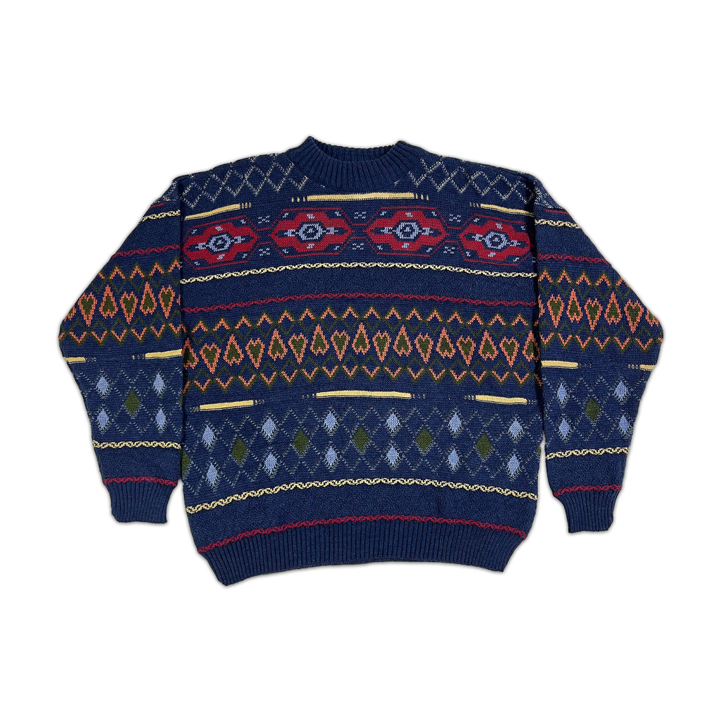 Pietra Marina Geometric Pattern Wool Jaquard Pullover