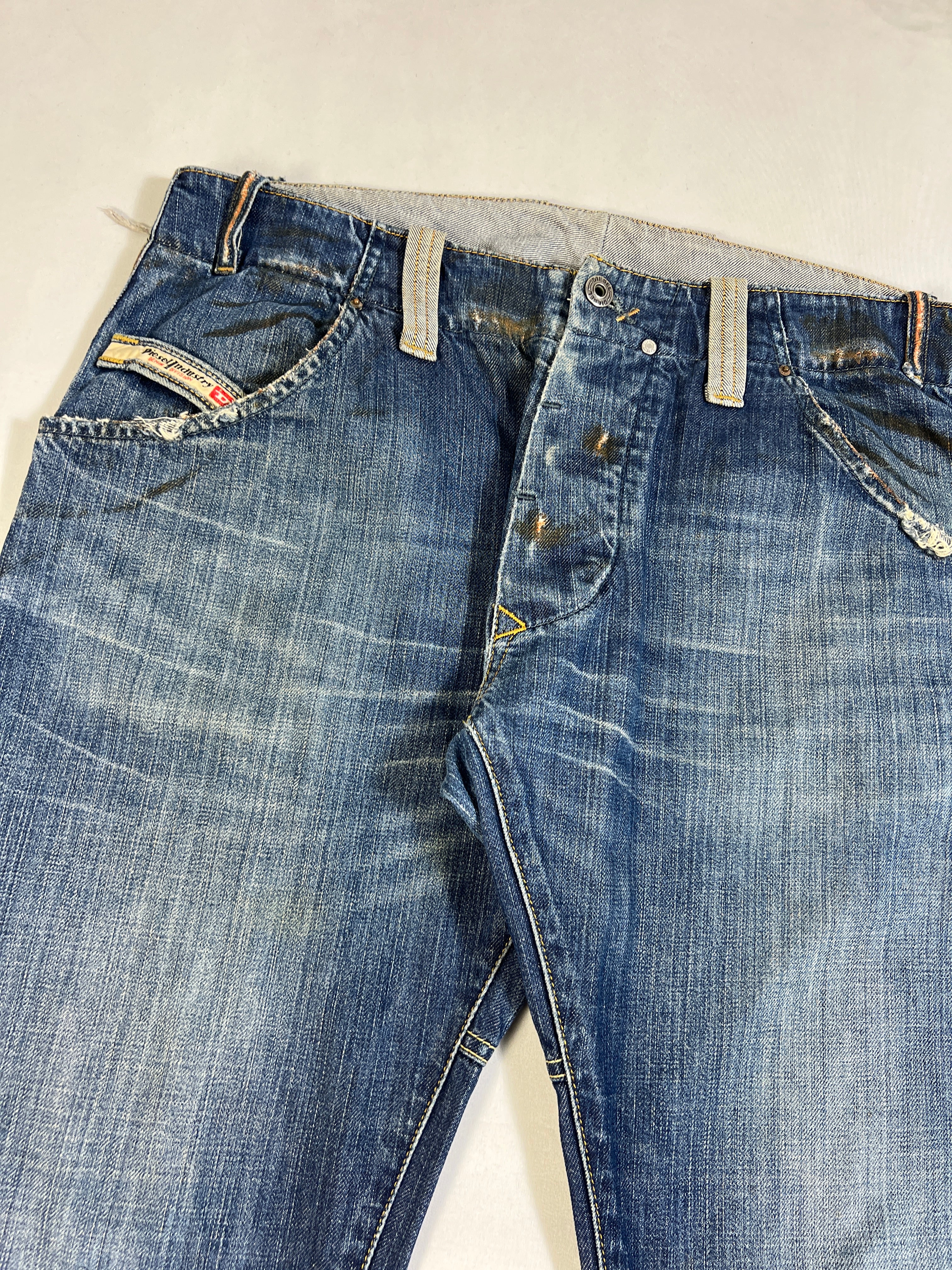 Diesel Slim Straight Button Fly Stained Jeans